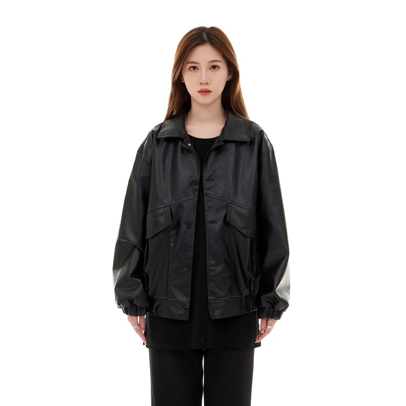 Pmet Classic Button Collar Leather Jacket Black — фото 5