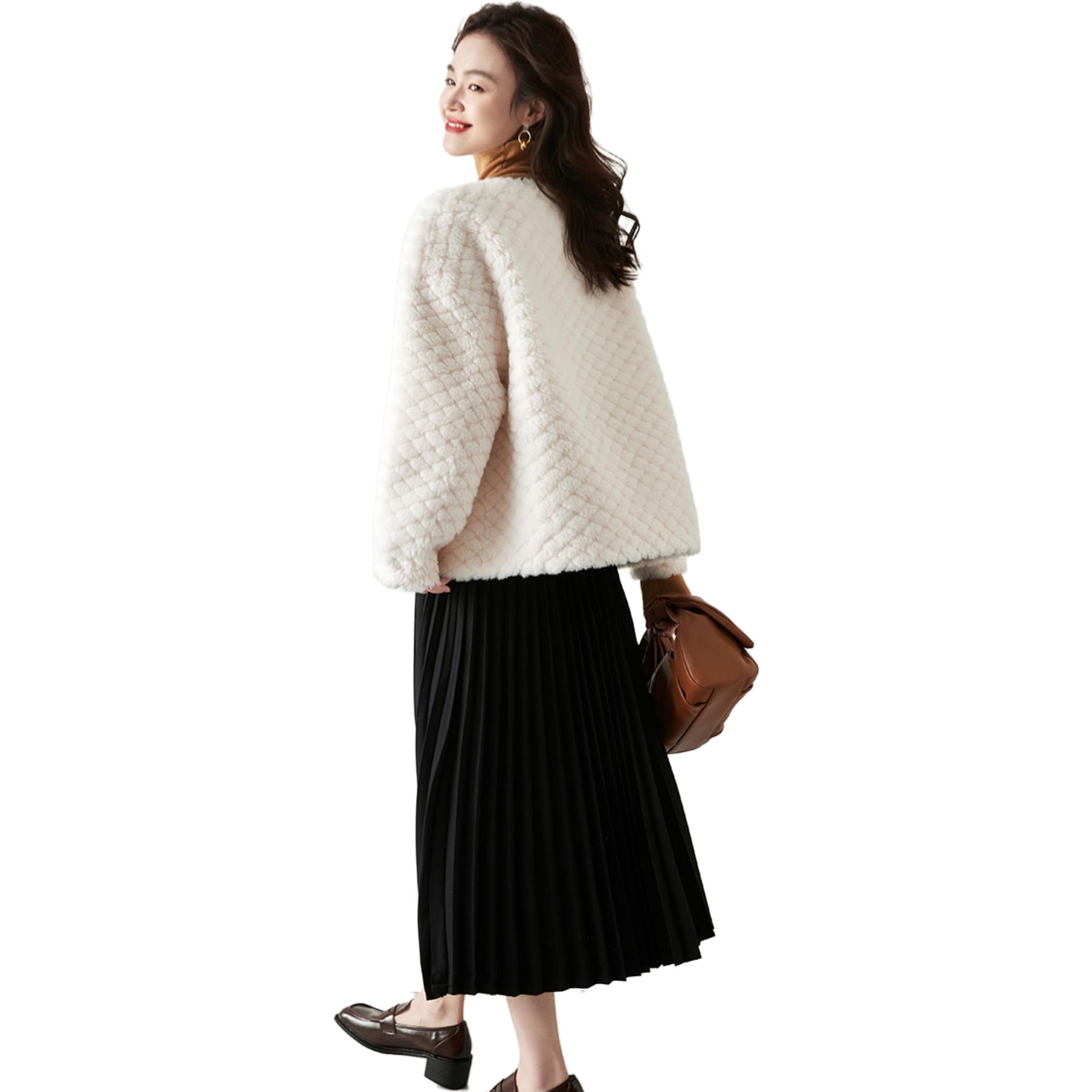 Dme 【dme】 纯色圆领纽扣毛毛棉服 女款 — фото 5