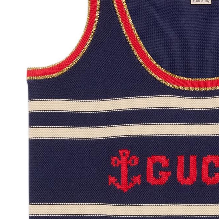 Gucci Striped Logo Sleeveless Top Navy — фото 4