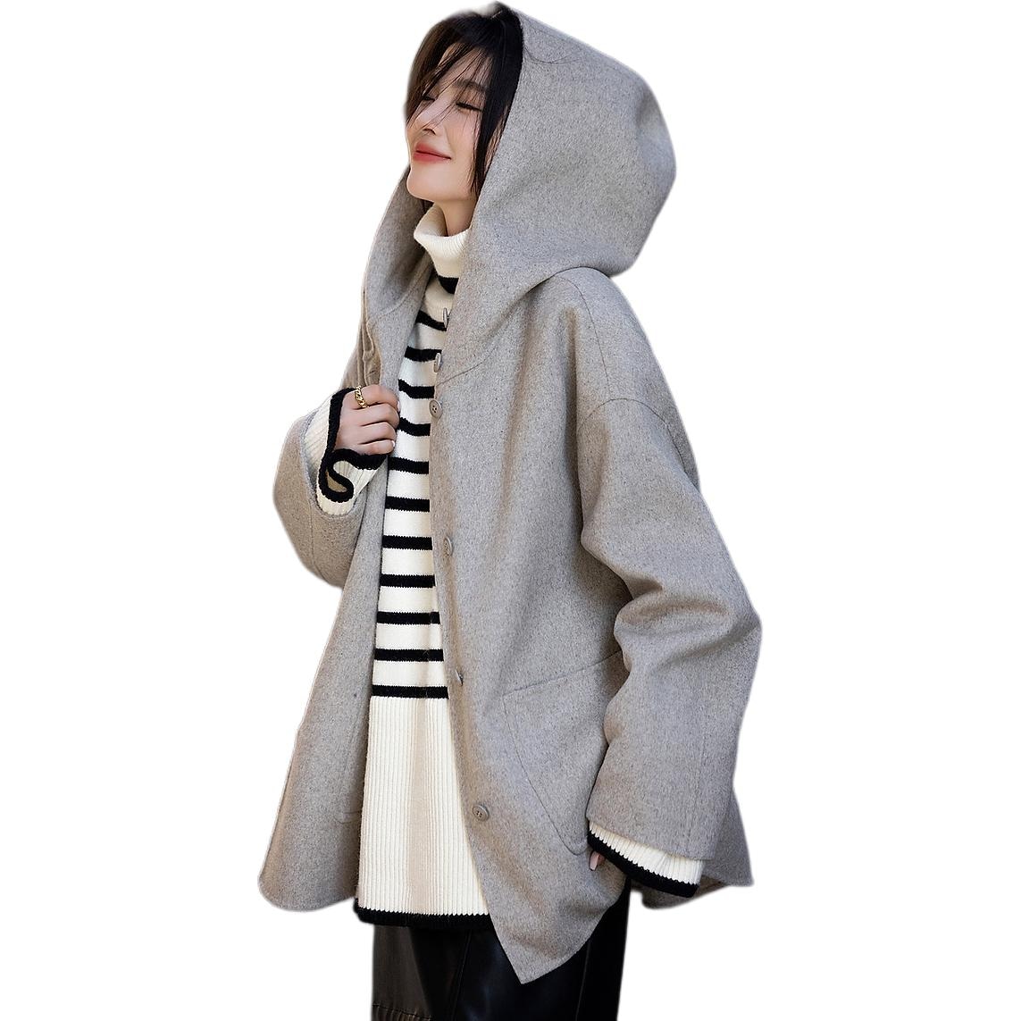 Dme 【dme】 纯色连帽厚款单排扣长袖大衣 女款 — фото 4