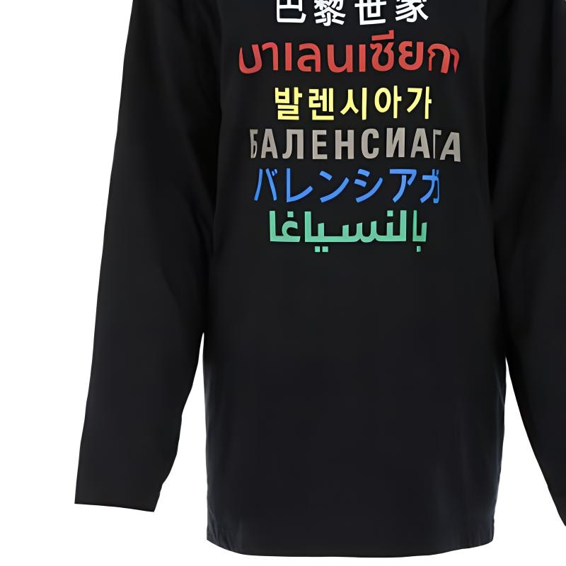 Balenciaga SS21 Multilingual Logo Long Sleeve Tee Black — фото 6