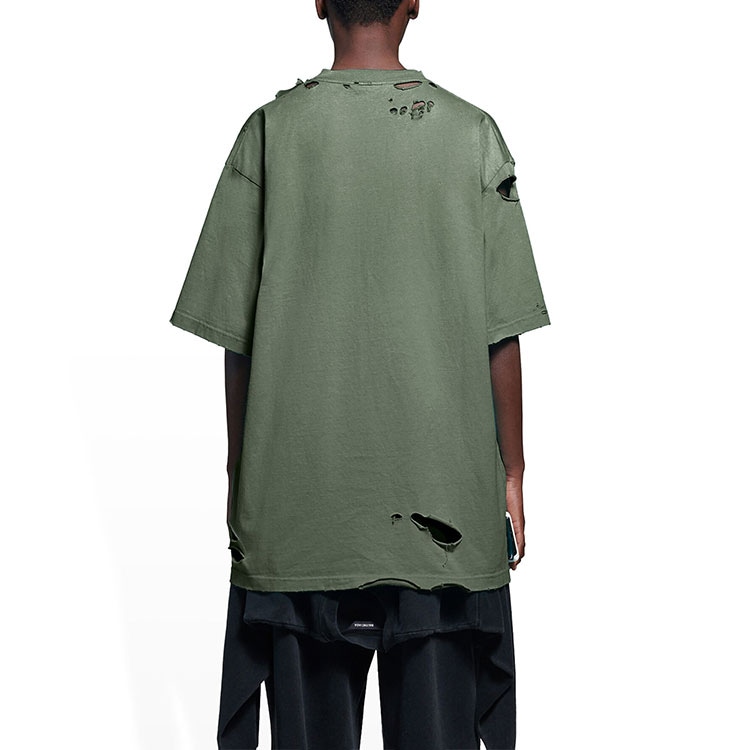Balenciaga SS22 Caps Destroyed T-Shirt Green — фото 3