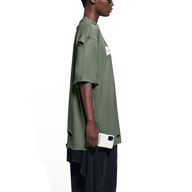 Balenciaga SS22 Caps Destroyed T-Shirt Green — фото 4