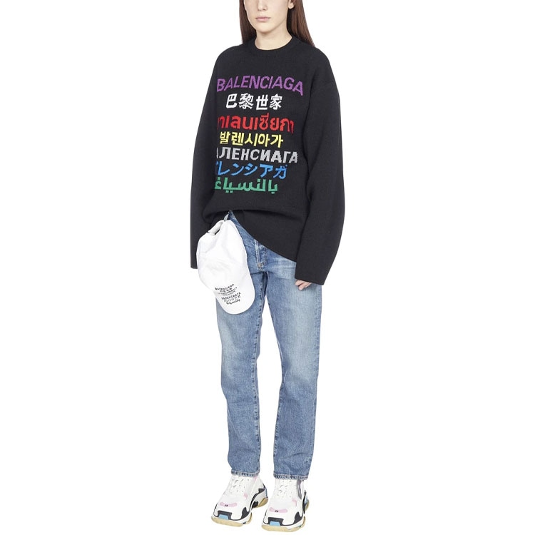 Balenciaga SS21 Multilingual Logo Long Sleeve Tee Black — фото 2