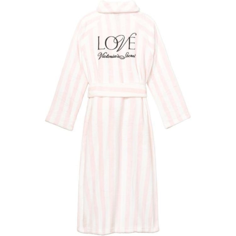 Victoria'S Secret Long Tie Robe Pink White Striped — фото 1