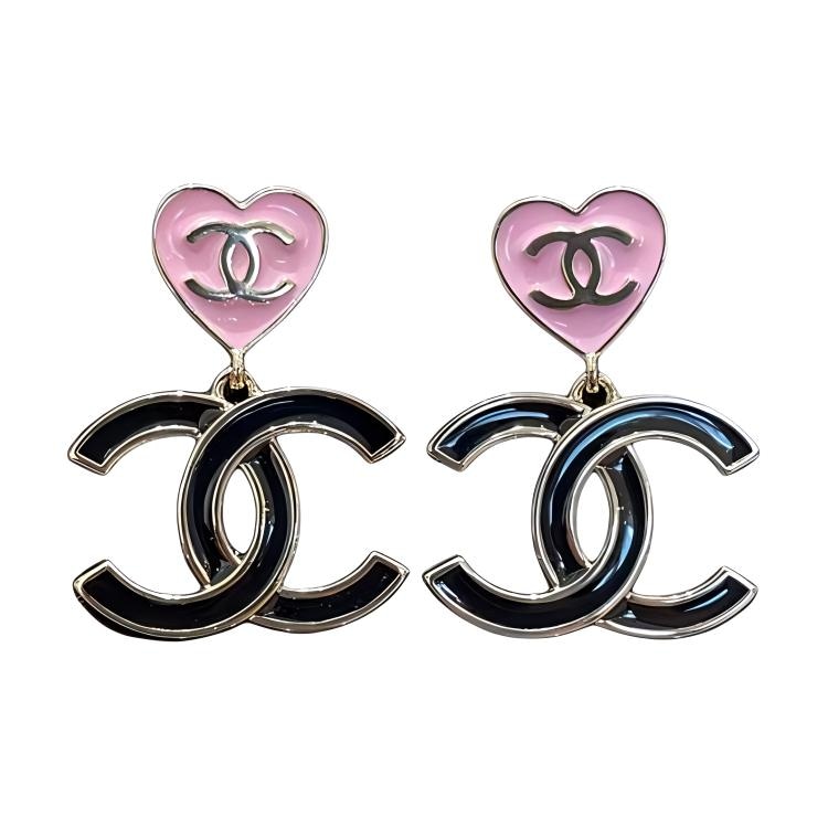 Chanel Double C Metal Earrings Black