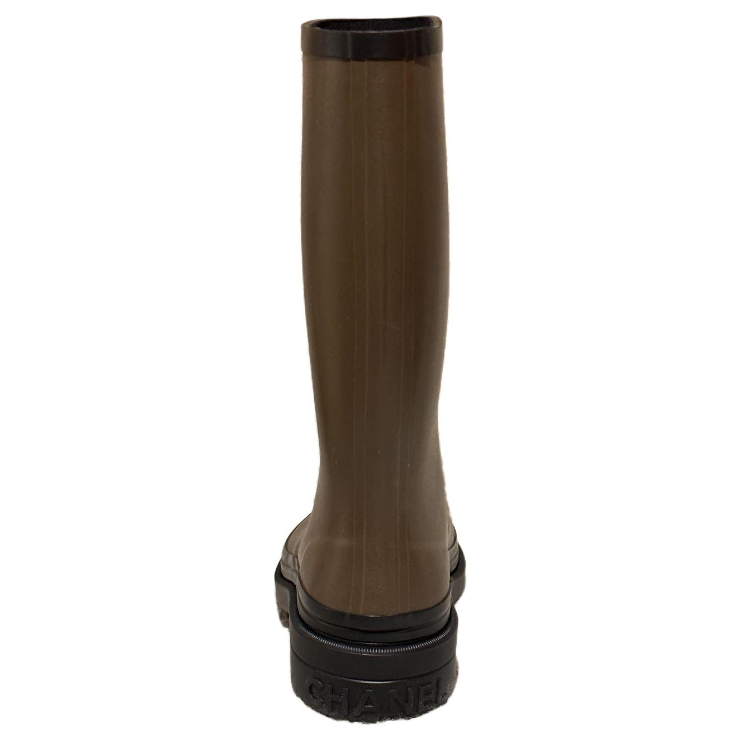 Chanel Waterproof Round Toe Rain Boots Military Green — фото 9