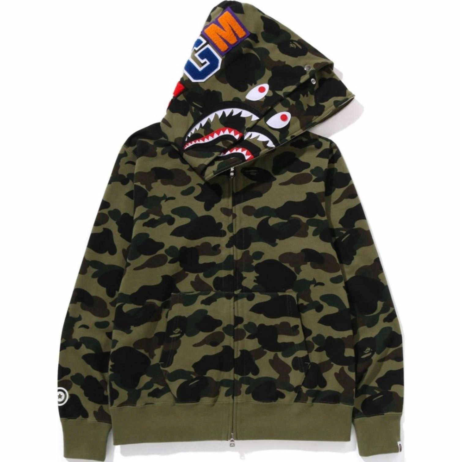 A BATHING APE BAPE SS25 Camo Shark Double Zip Hoodie Green — фото 7