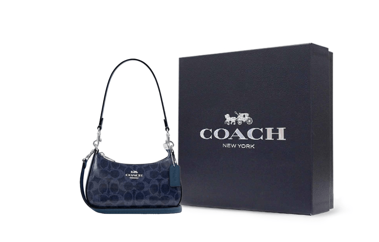 Coach Signature Leather Shoulder Bag Blue — фото 3