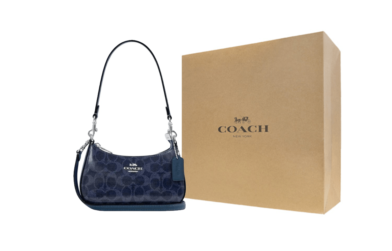 Coach Signature Leather Shoulder Bag Blue — фото 4