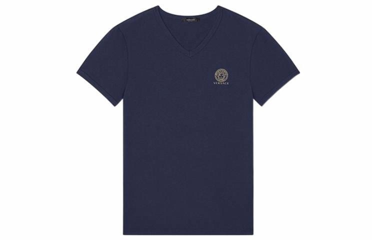 VERSACE/范思哲 Versace SS22 Blue V-Neck T-Shirt