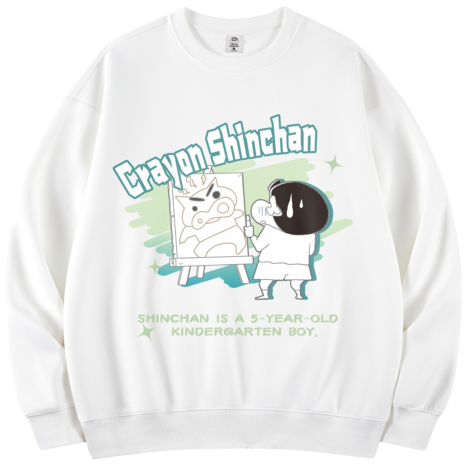 Худи Crayon Shinchan/蜡笔小新 蜡笔小新 卡通画画小新涂鸦字母印花休闲宽松套头圆领卫衣 男女同款