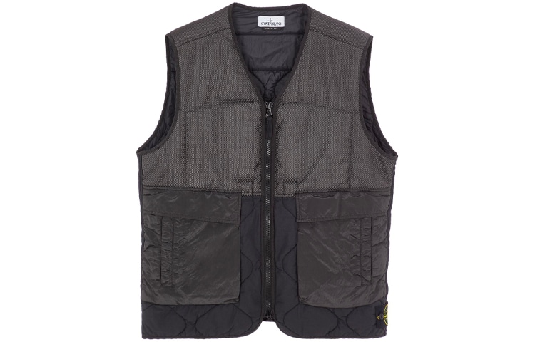 Stone Island Nylon Blend V-Neck Zip Vest Black