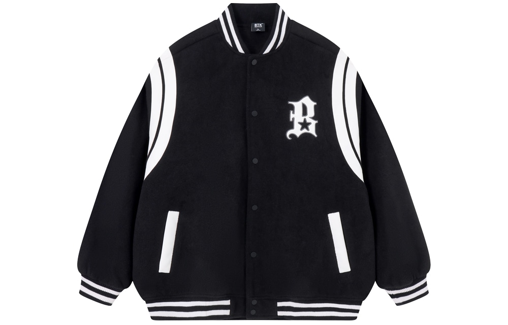 BTK Letter Embroidered Vintage Colorblock Baseball Jacket