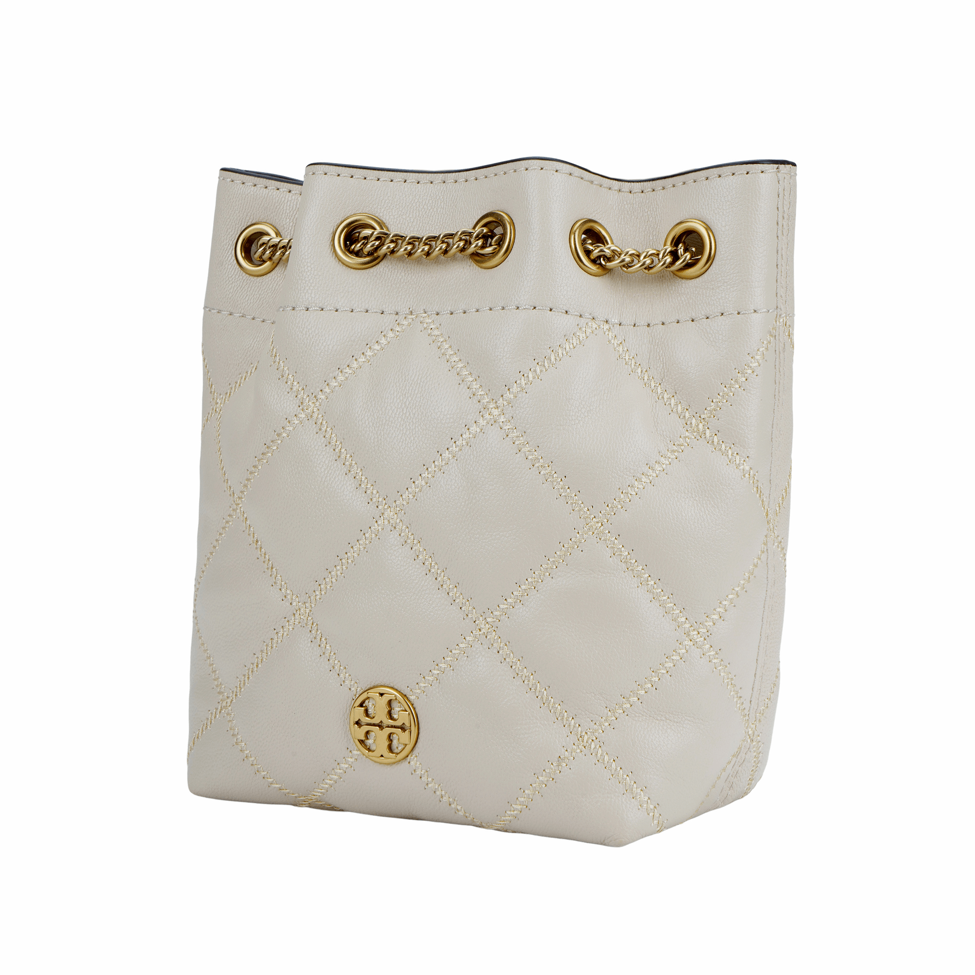 Tory Burch Metal Logo Chain Strap Bucket Bag Beige — фото 1