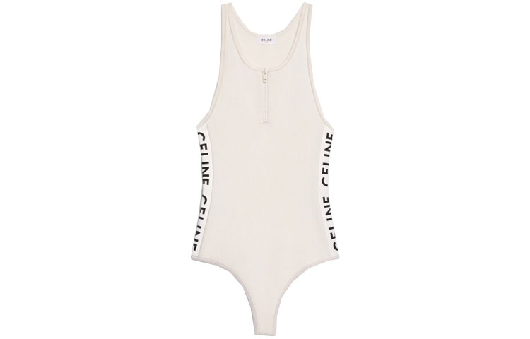 CELINE Knit Zip Jumpsuit White