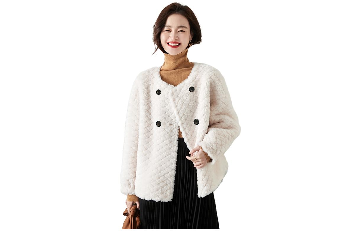 Dme 【dme】 纯色圆领纽扣毛毛棉服 女款 — фото 3