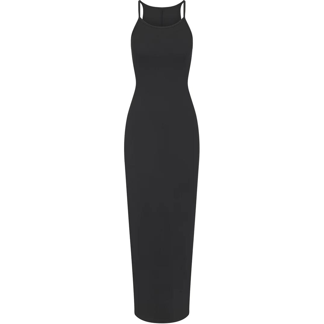 Skims Cotton Rib Long Cami Dress Soot