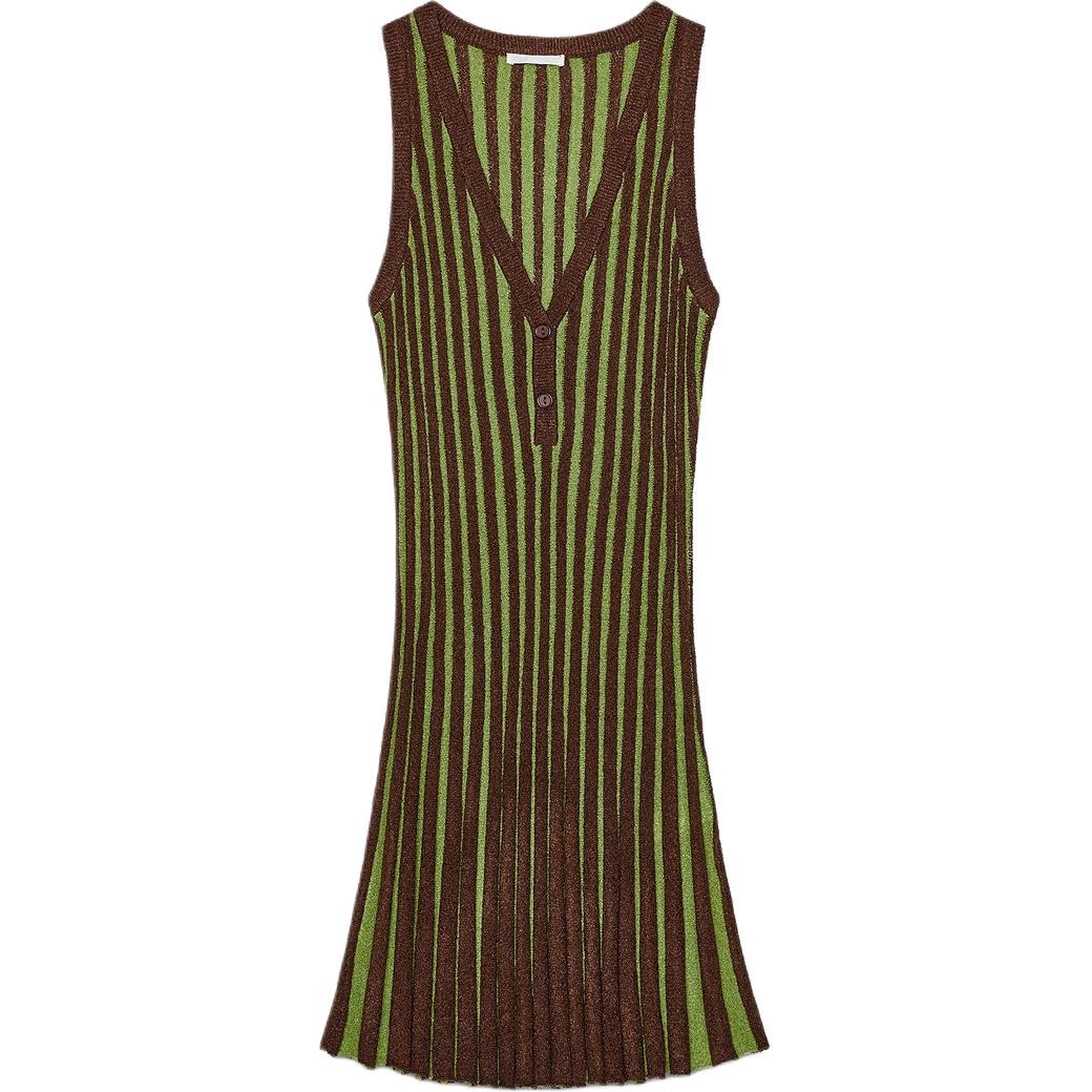 ZARA V-Neck Sleeveless Dress Brown Green