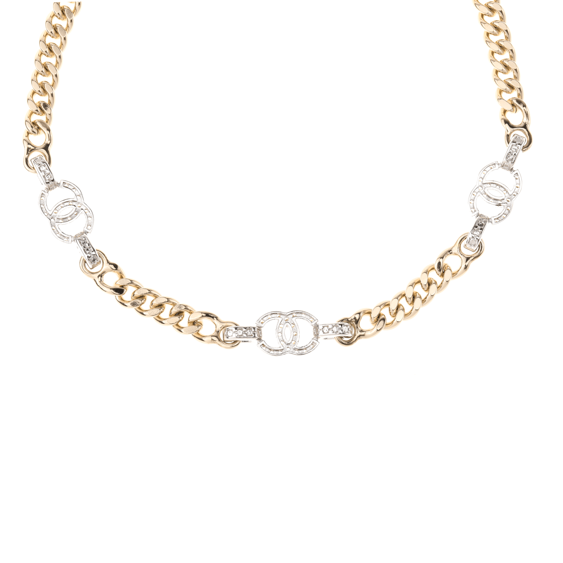 Chanel Double C Metal Crystal Necklace Gold — фото 3