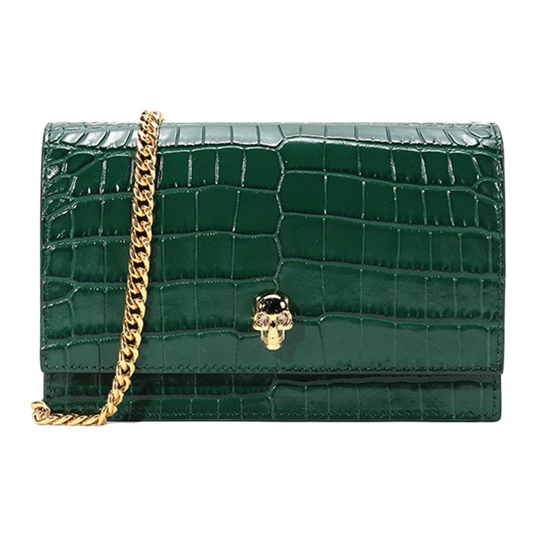 Сумки Alexander McQueen Skull Chain Leather Crossbody Bag Deep Green