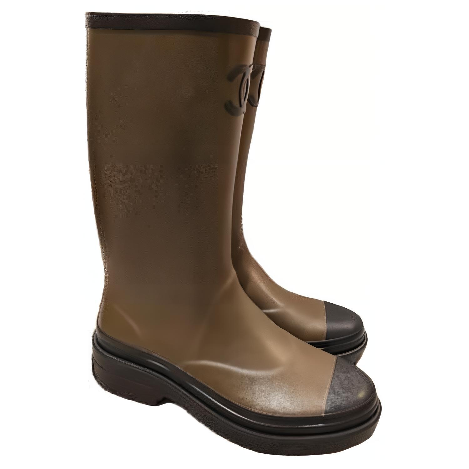 Chanel Waterproof Round Toe Rain Boots Military Green — фото 2