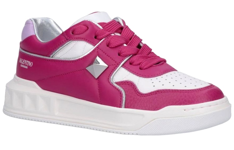 Valentino One Stud Leather Low Top Sneakers Pink — фото 2