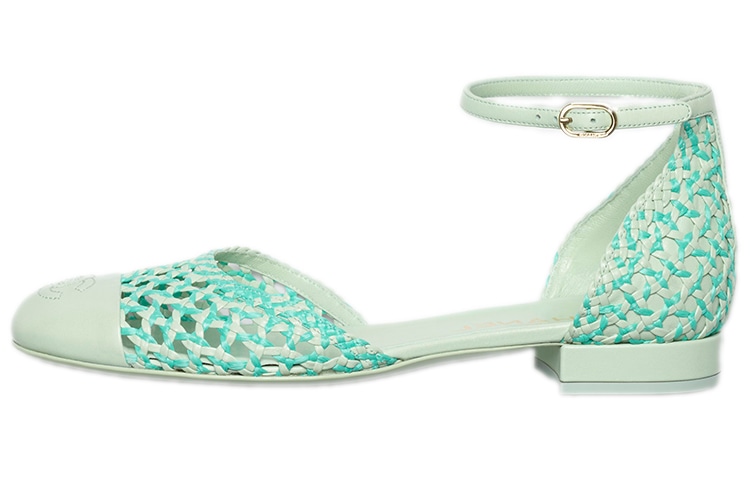 CHANEL Lambskin Round Toe Slip-On Flats Green