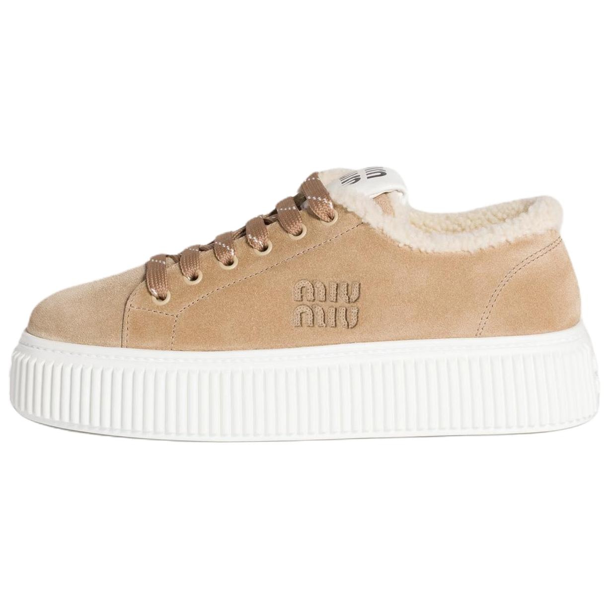Кроссовки Miu Miu Round Toe Low Top Sneakers Light Brown