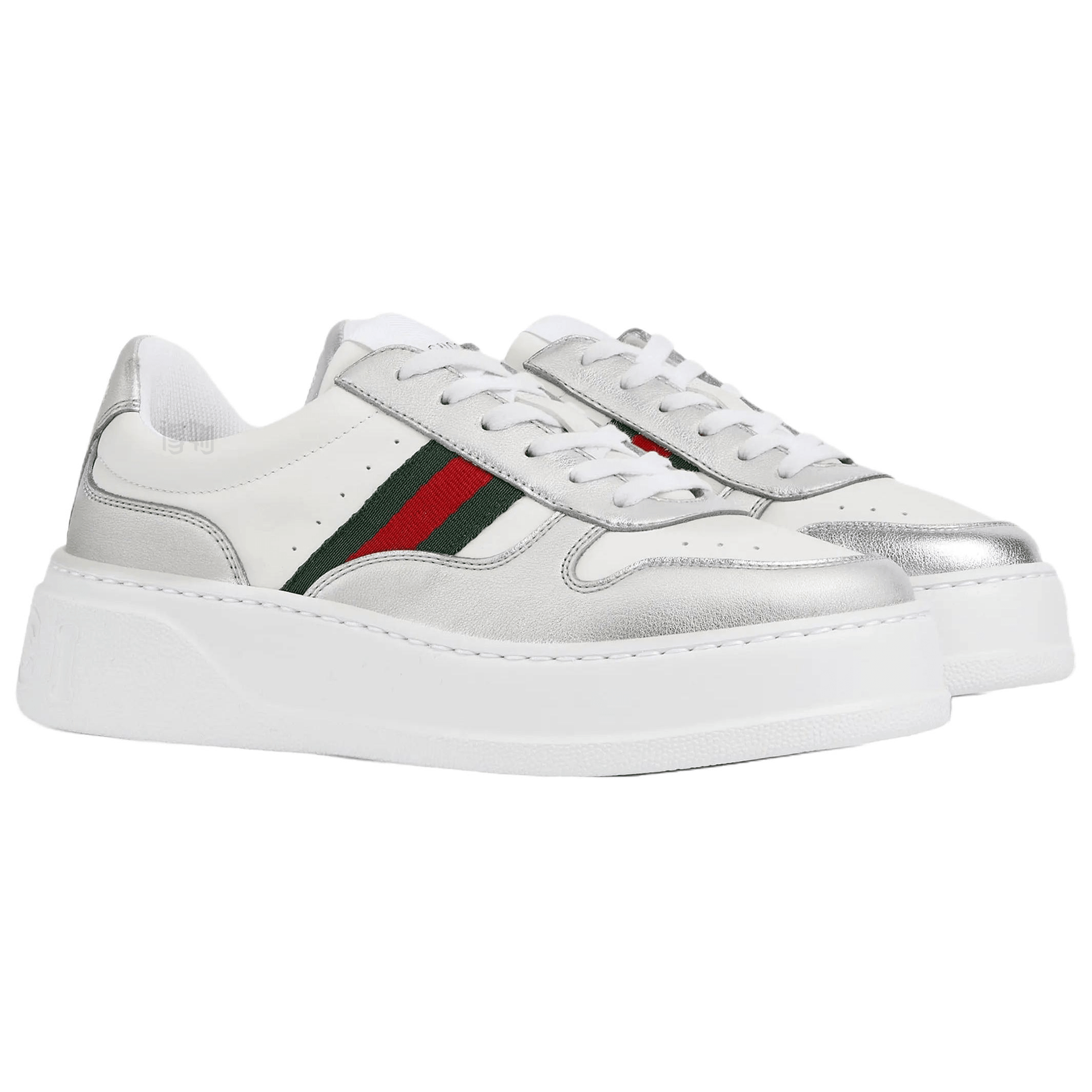 Gucci Leather Lace-Up Low Top Sneakers White — фото 2