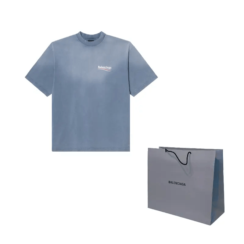 Balenciaga Logo Print T-Shirt Faded Blue — фото 2