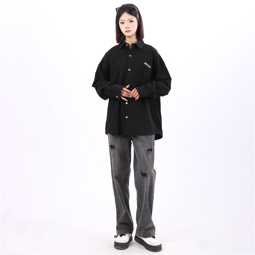 Gwola Basic Letter Print Long Sleeve Shirt — фото 4