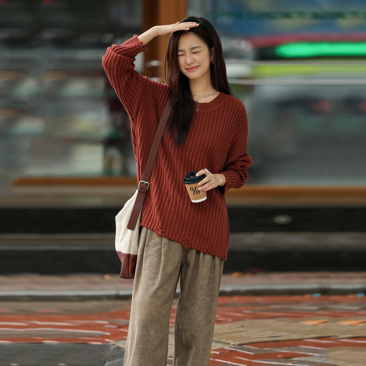 Dme 【dme】 复古时髦休闲宽松圆领百搭长袖针织衫 女款 — фото 1