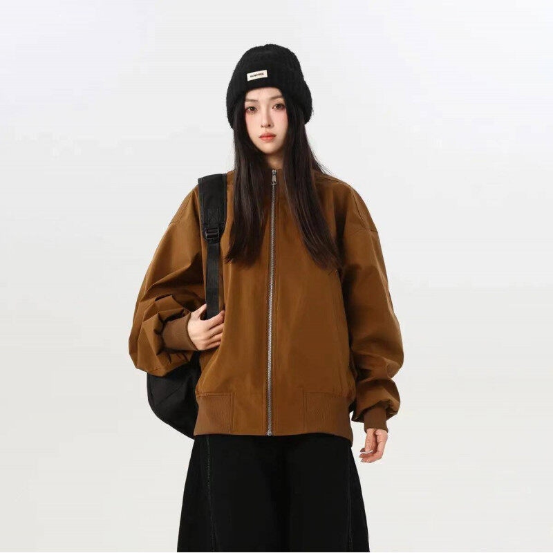 Dme 【dme】 潮流复古立领美式长袖潮牌宽松纯色中性风百搭休闲秋款上衣时尚舒适飞行员廓型夹克外套 男女同款 — фото 8