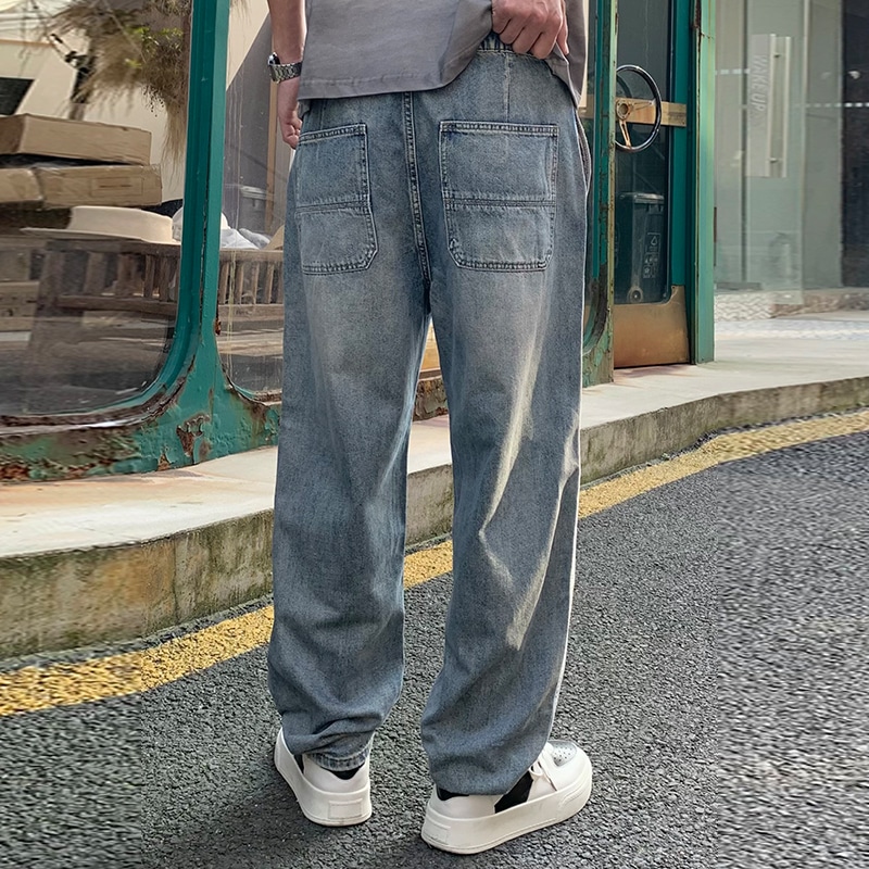 Dme 【dme】 薄款破洞刮烂复古做旧抽绳水洗牛仔裤 男款 怀旧色 — фото 4